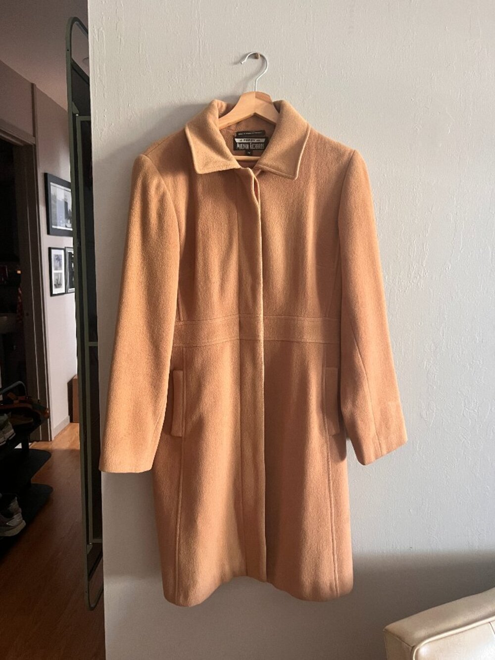 J. Percy for Marvin Richards tan 100% wool long coat in size M